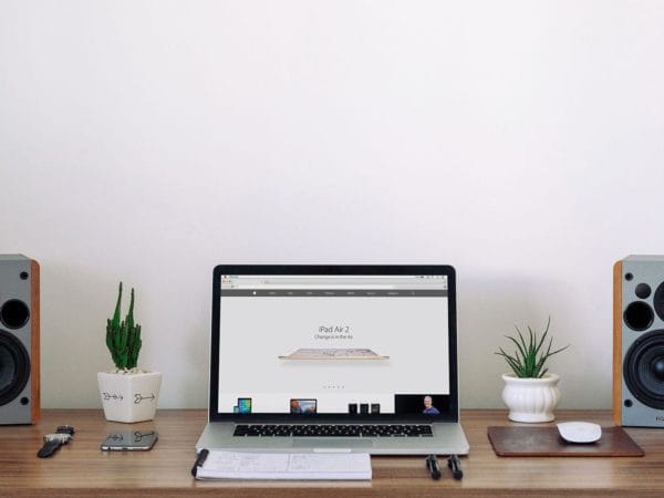 Free Macbook Workspace Mockup. 4 PSD files