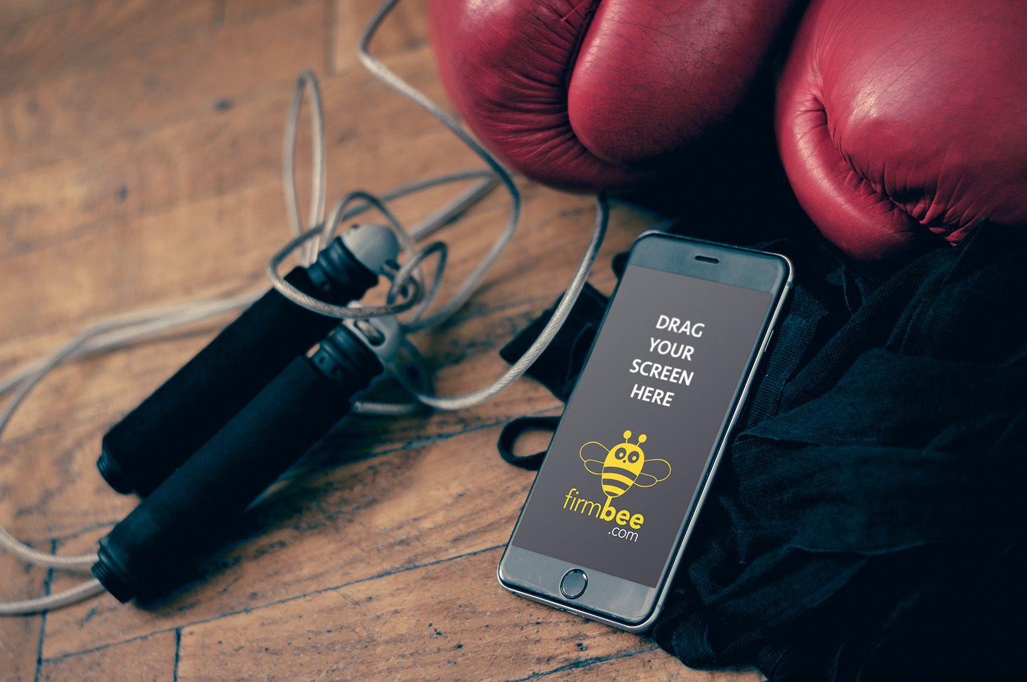 Download Boxing-equipment-and-iPhone-6-free-mockup | Free Mockup