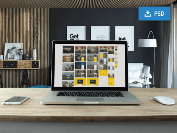 Free PSD Mockup Workspace with MacBook