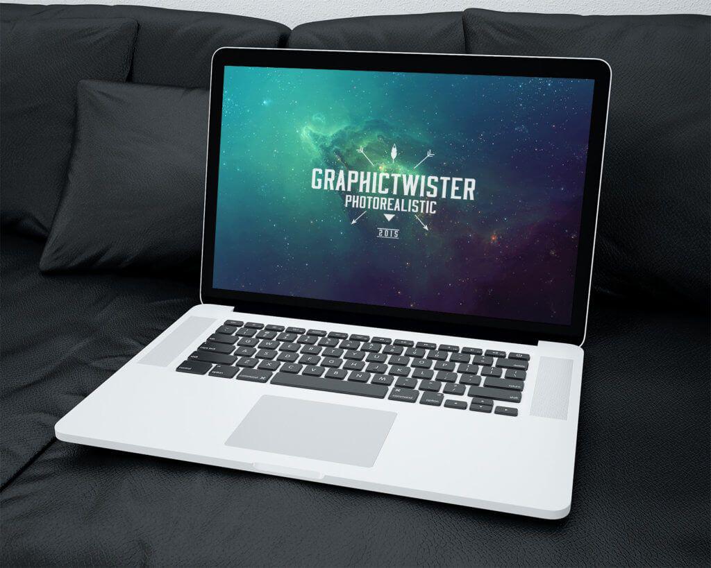 Download Mac Book Mockup on Sofa | Free Mockup