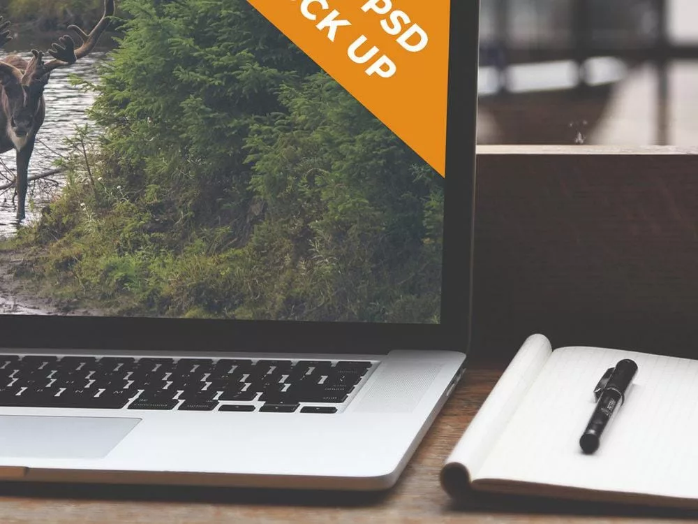 MacBook in a Street Сafe Mockup