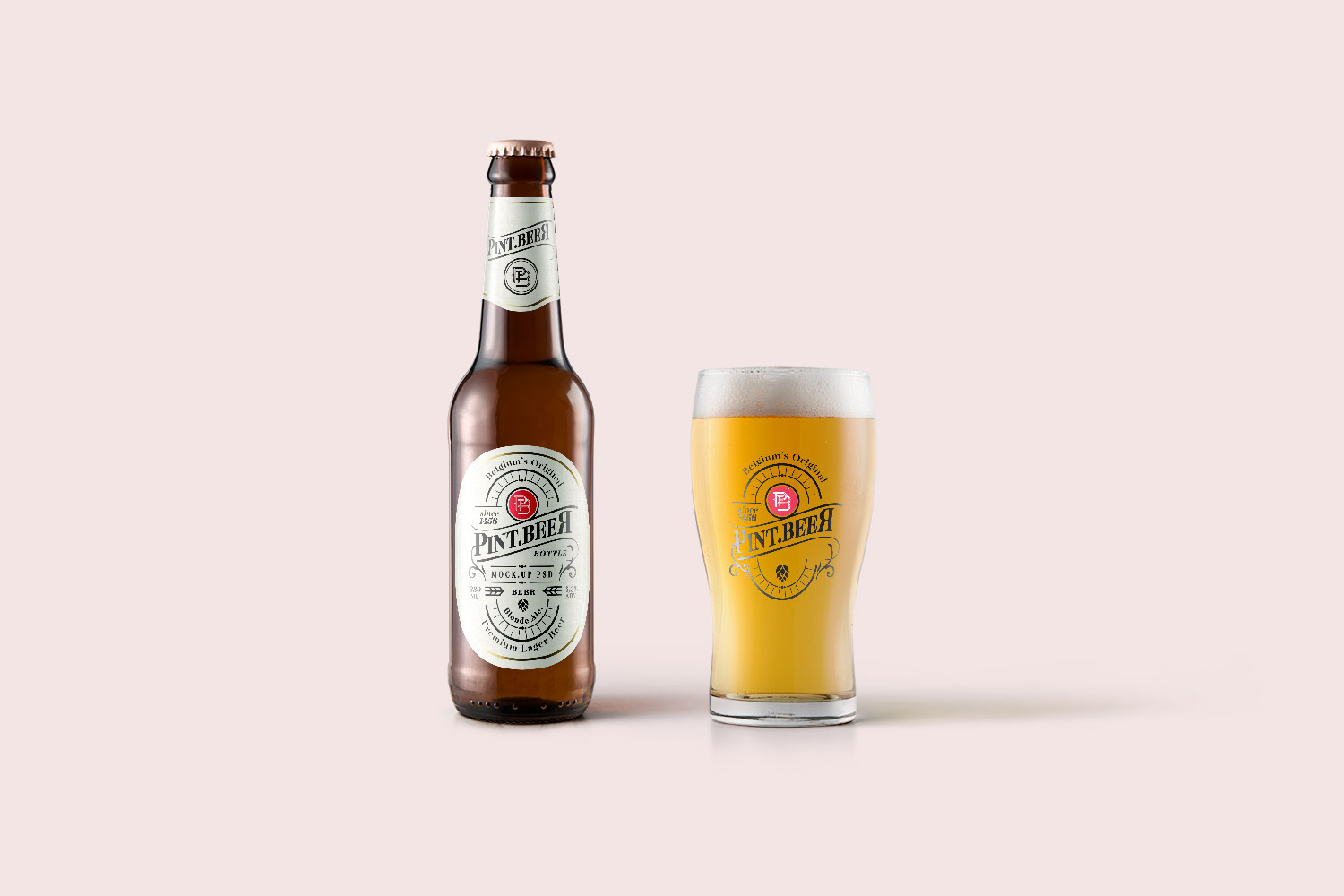 Download Bottle-and-Glass-of-Beer-Free-Mockup- | Free Mockup