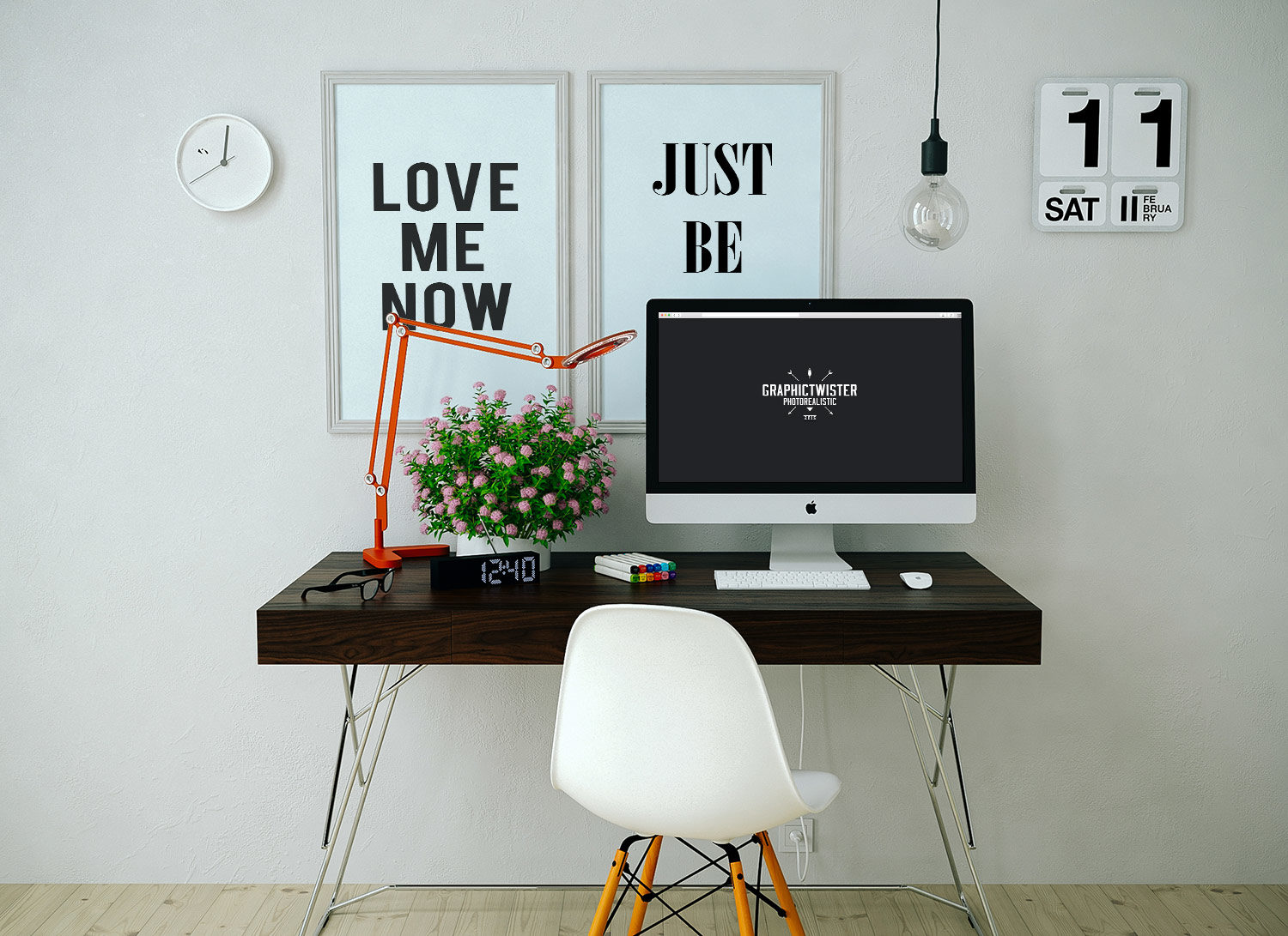 Download Workspace iMac and 2 Wall Frames - Free PSD Mockup | Free Mockup