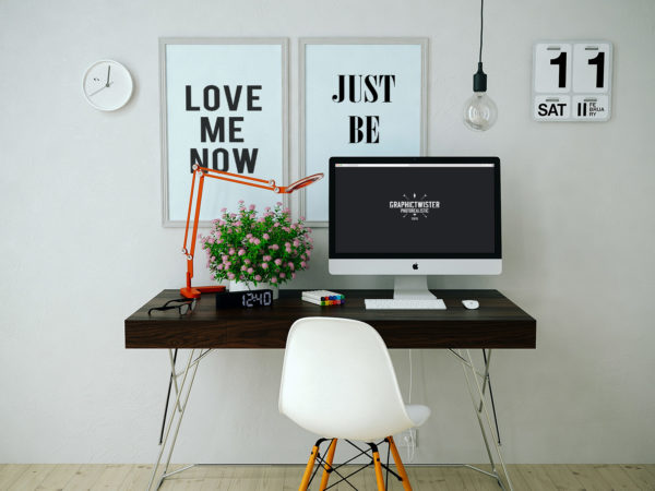 Workspace-iMac-and-2-Wall-Frames-Free-PSD-Mockup