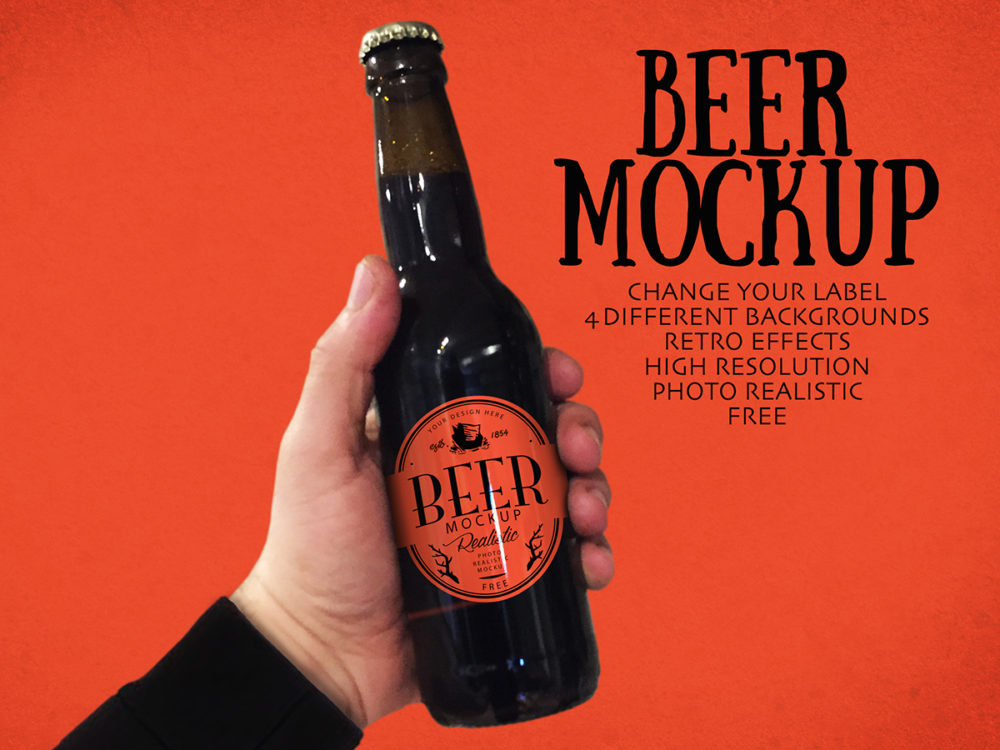 Bottle of Beer in hand – Free PSD Mockup
