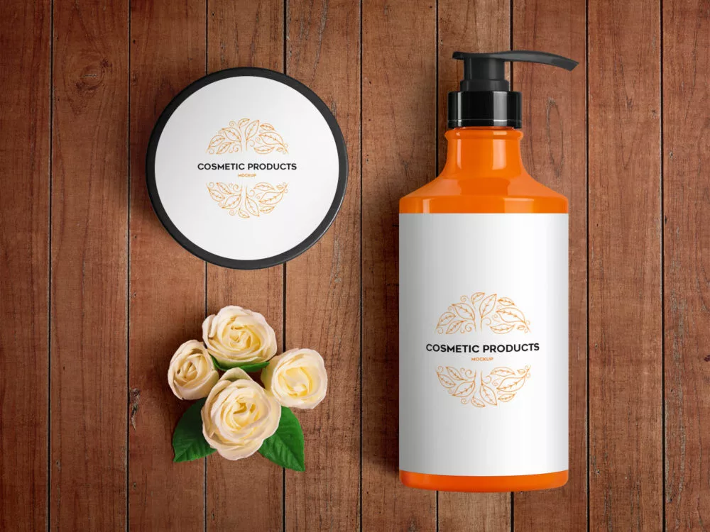Cosmetic Bottles and Jar Free PSD Mockup
