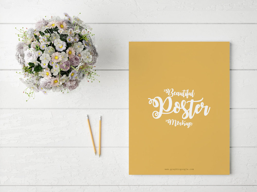 Poster With Flowers Free PSD Mockup