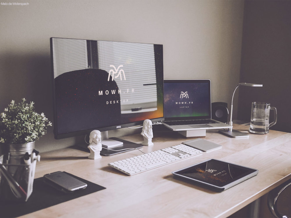 Dell and Macbook and iPad Free Workspace Mockup
