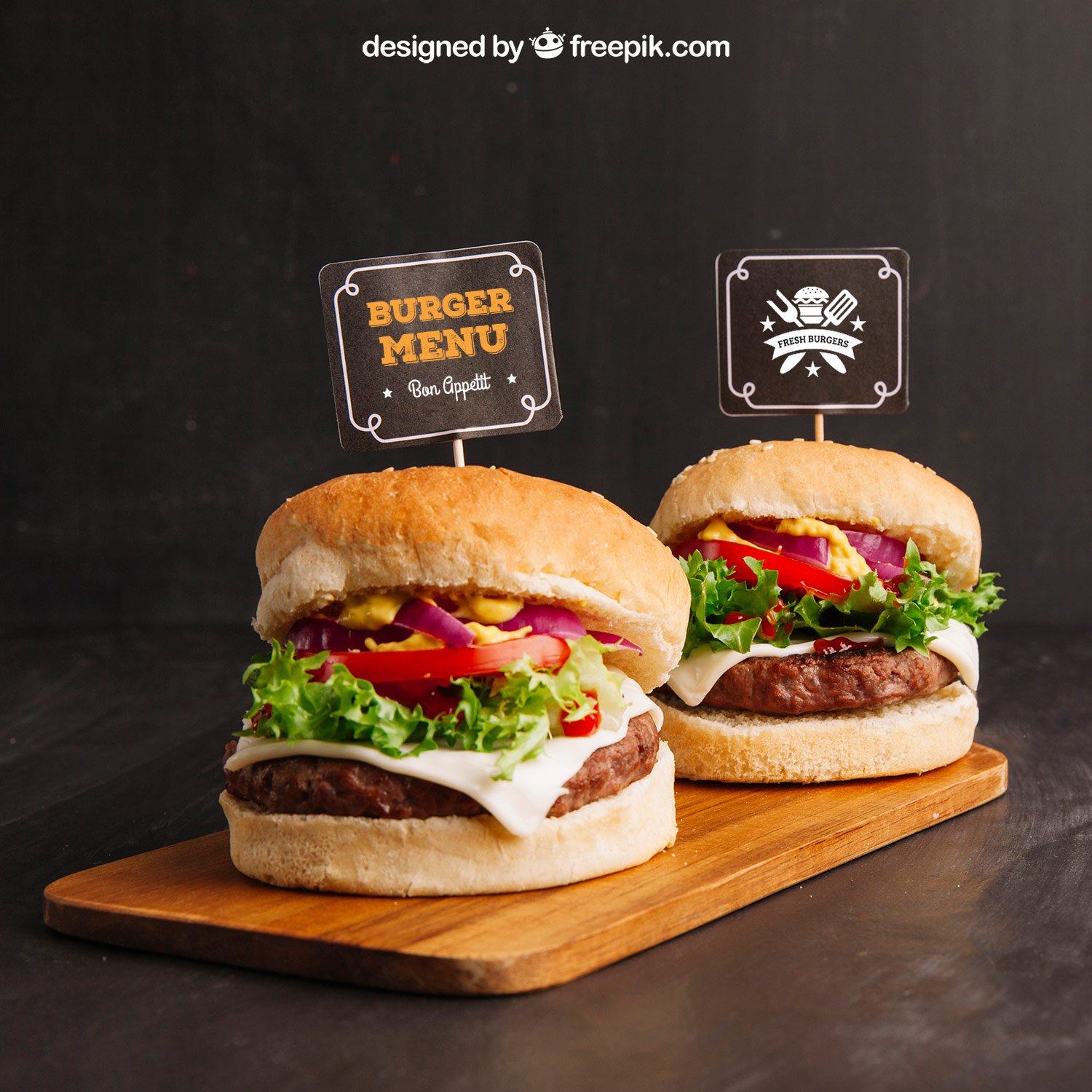 Download Fast Food Free Mockup with Two Hamburgers | Free Mockup