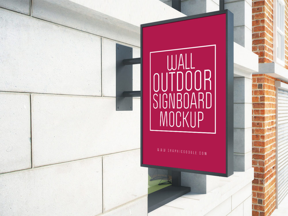 Wall Outdoor Signboard Free Mockup