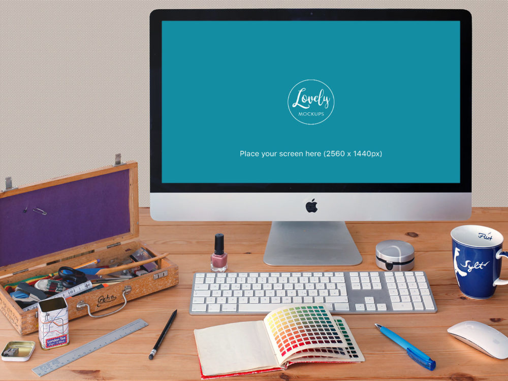 iMac on office desk free mockup