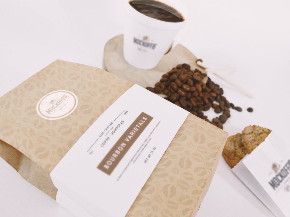 Coffee bag and paper cup mockup | free mockup