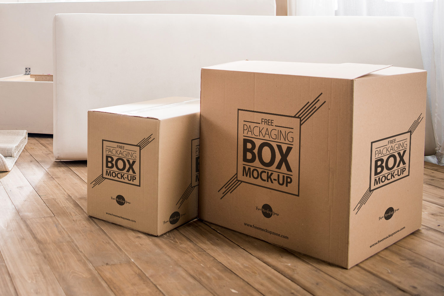 Download Packaging Box on Wooden Floor Free PSD Mockup | Free Mockup