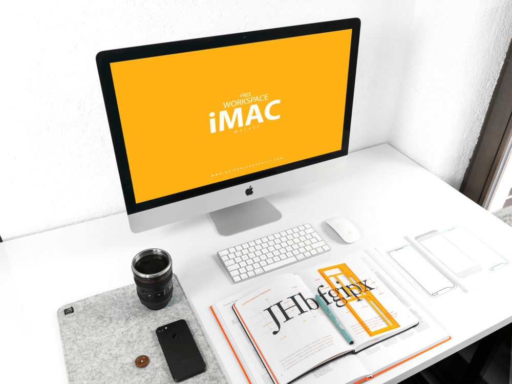 Free Workspace iMac Mockup PSD 2018