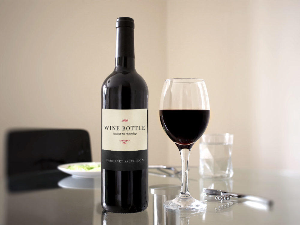 Red Wine Bottle Scene Free Mockup