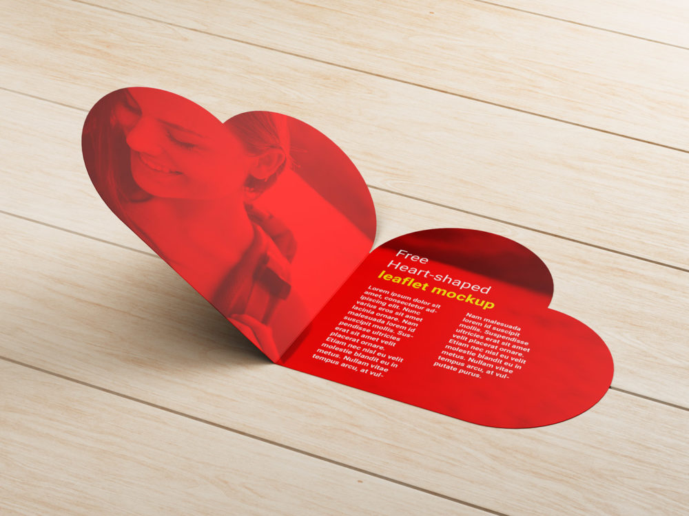 Free Heart-shaped Leaflet Mockup