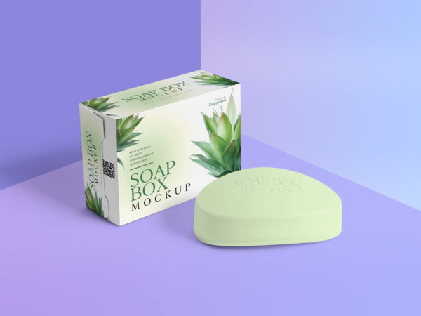 Free Packaging Box and Soap Mockup