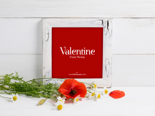 Free Valentine Red Poppies With Frame Mockup