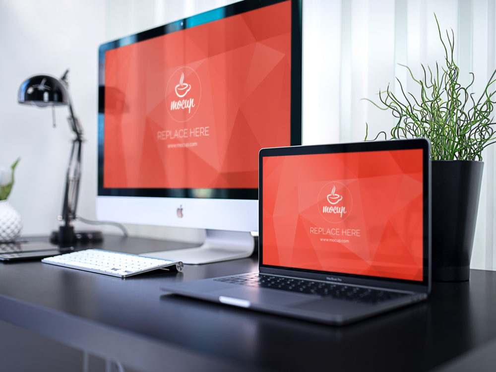 Free iMac and MacBook Workspace Mockup