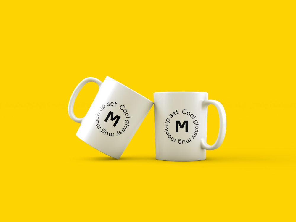 Two Mugs On Yellow Background Mockup Free Mockup