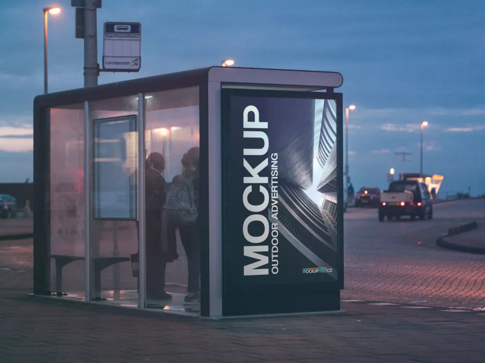 Free Bus Stop Outdoor Advertising Mockup