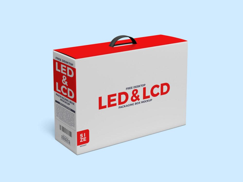 Free Desktop LCD and LED Packaging Box with Handle Mockup