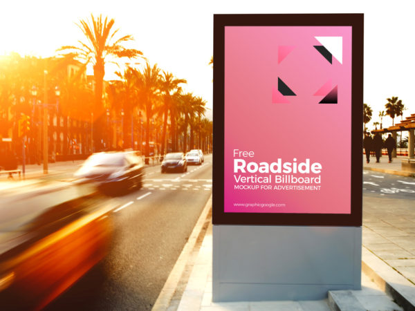 Free Roadside Vertical Billboard MockUp For Advertisement