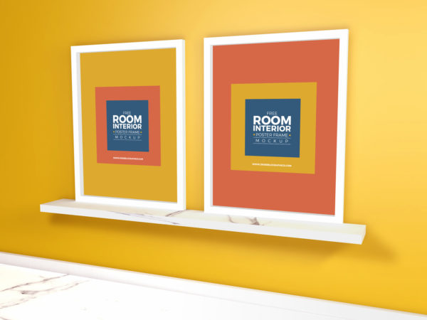 Free Room Interior With Marble Floor Poster Frame Mockup