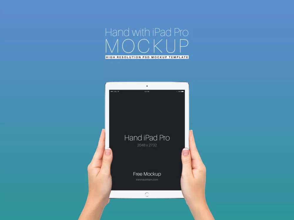 Free iPad Pro in Hands PSD Mockup