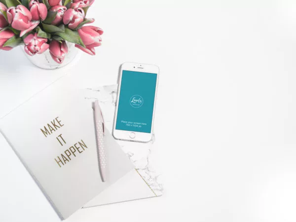 White iPhone and Pink Tulips