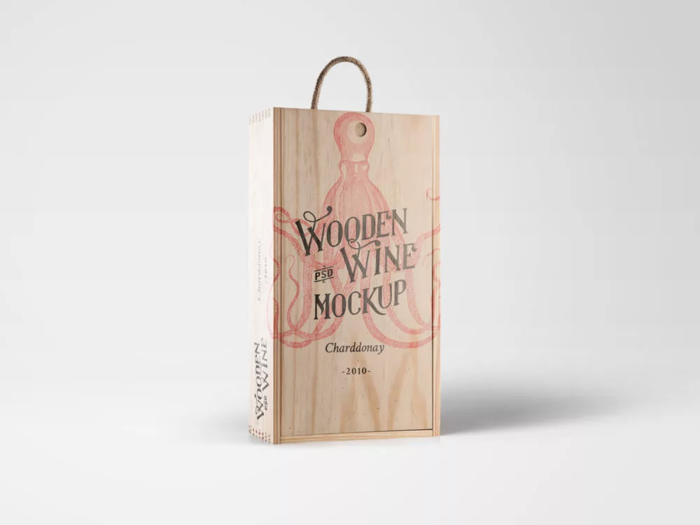 Free Wine Wood Box Mockup