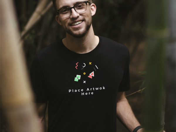 Boy Wearing Black T-Shirt Mockup