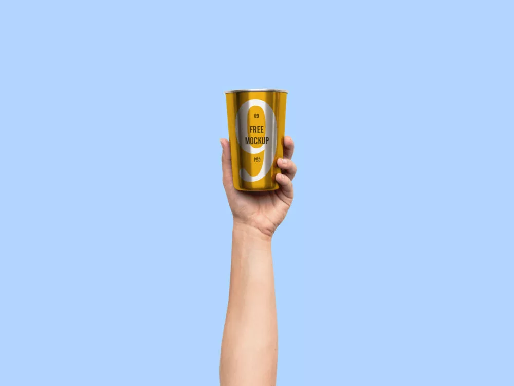 Hand Holding Metal Cup Free Mockup