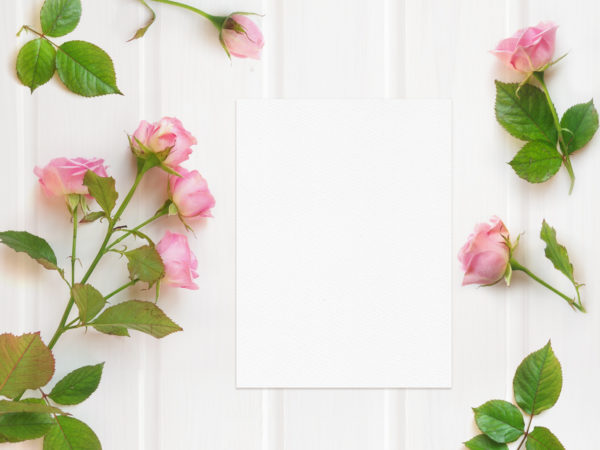 Wedding Card Mockup with Pink Roses