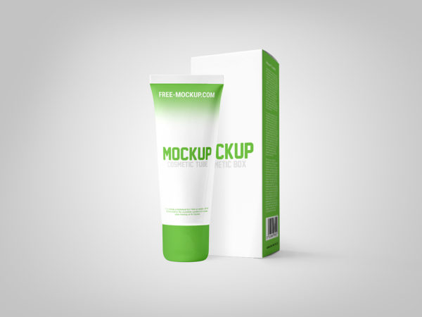 Cosmetic Tube with Box Mockup Free