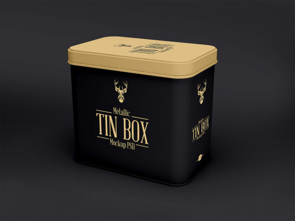 Metallic Tin Box Mockup PSD