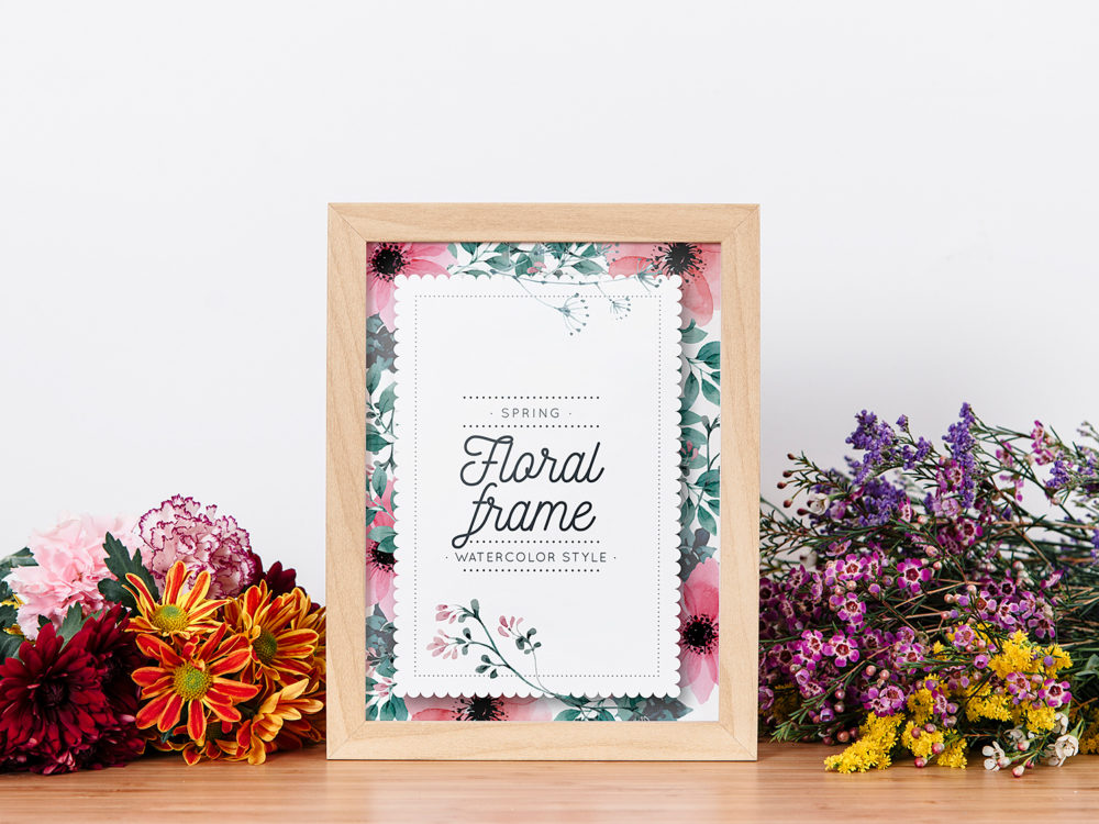 Frame Mockup Between Flowers