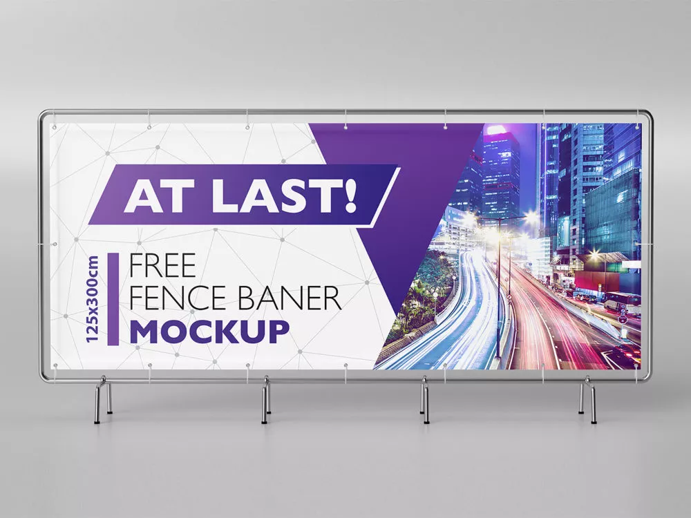 Free Billboard Banner Mockup (3000x1250 mm)