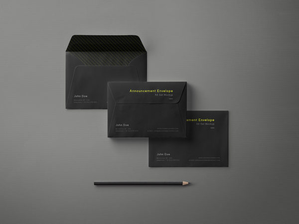 Free Black Envelope Mockup Set A6