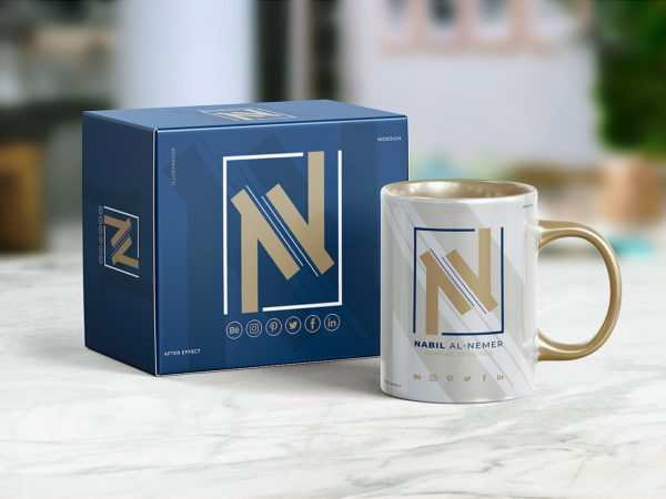 Free Cup with Box Packaging Mockup