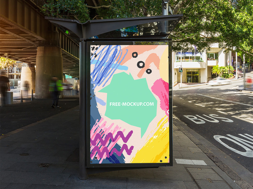 Outdoor Bus Stop Advertisement Vertical Billboard Poster Mockup