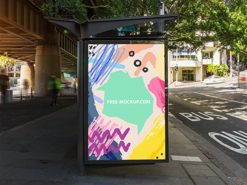 Outdoor Bus Stop Advertisement Vertical Billboard Poster Mockup
