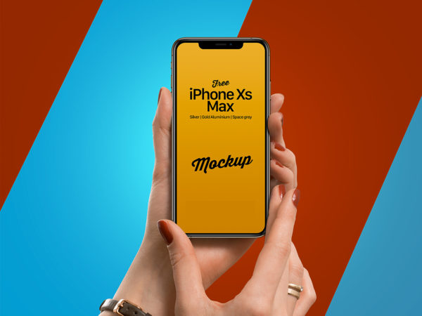 Free iPhone Xs Max in Female Hand Mockup