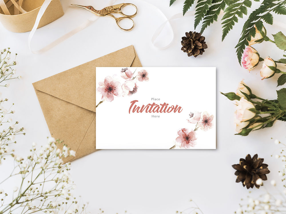 Download Invitation Card With Flowers Mockup Free Mockup