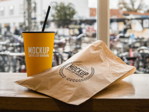 Coffee Cup and Paper Pouch Branding Mockup
