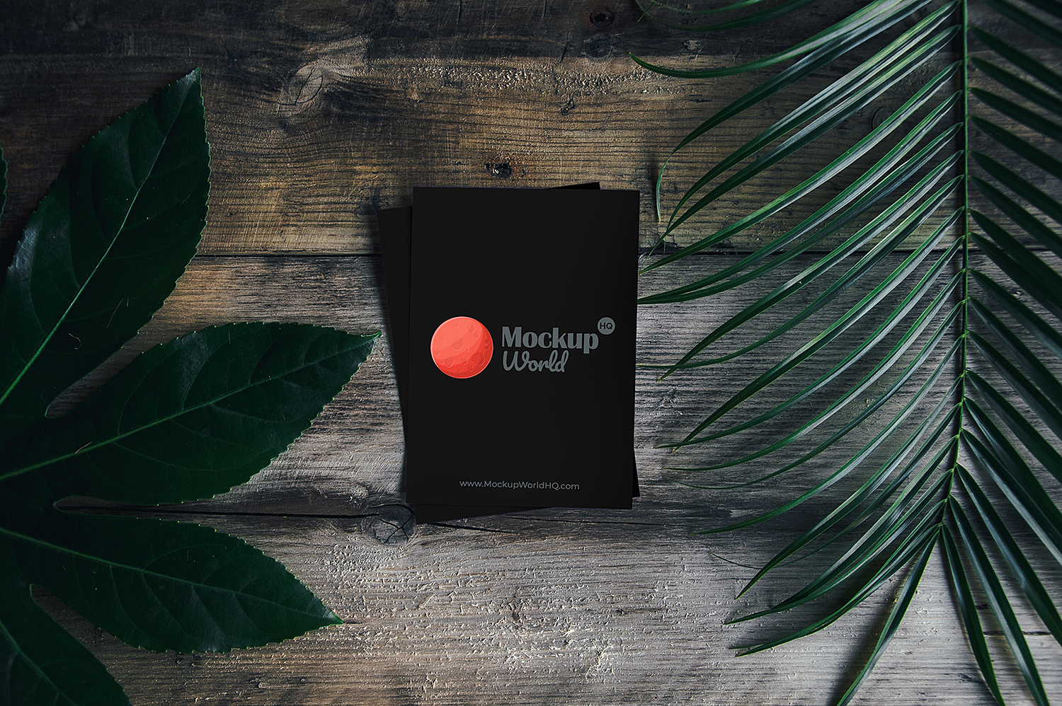 Download Free Greeting Card on Wooden Background Mockup | Free Mockup