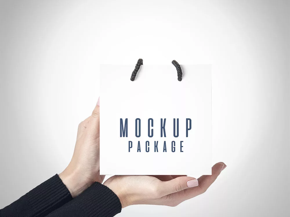 Gift Bags in Hands Free Mockup