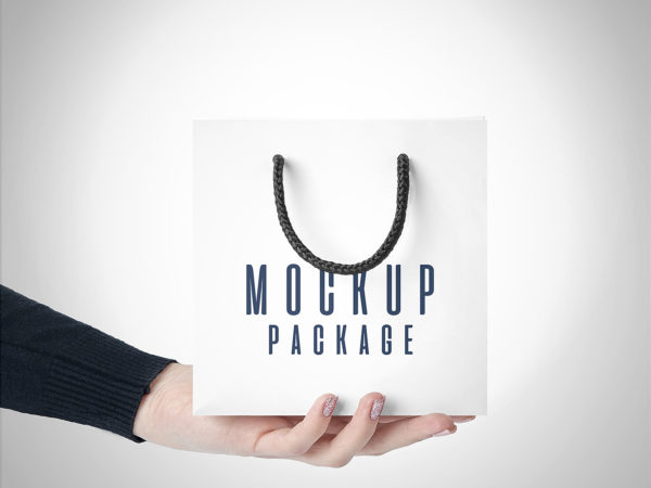 Gift Bags in Hands Free Mockup
