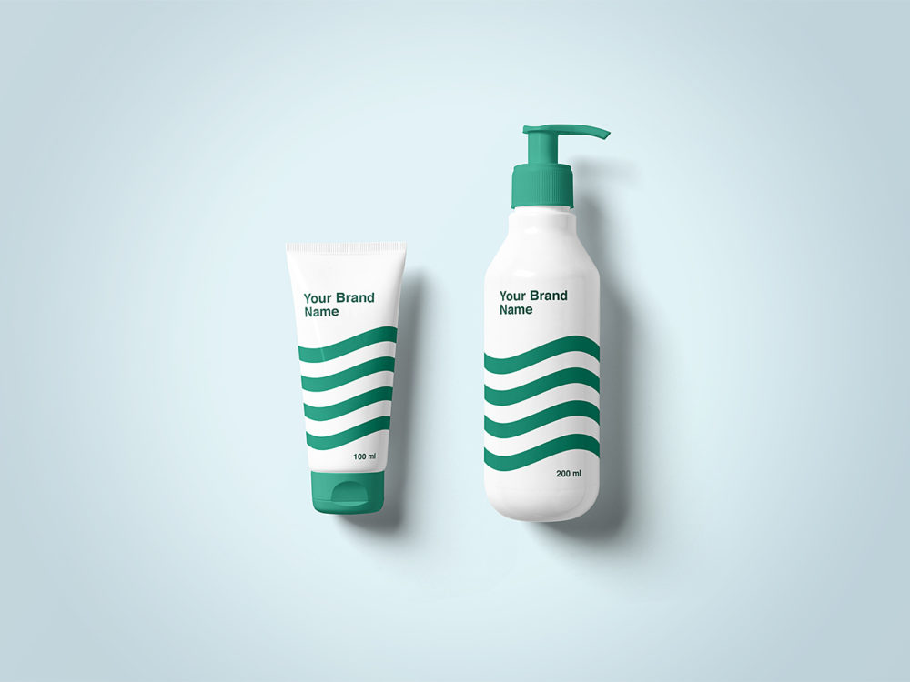 Free Cosmetics Bottle and Tube Mockup