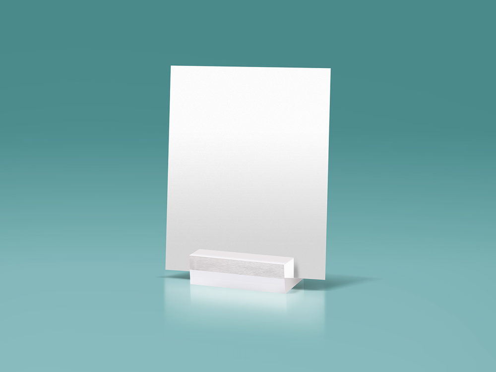 Download Glass Stand Display A5 Paper Free Mockup Free Mockup